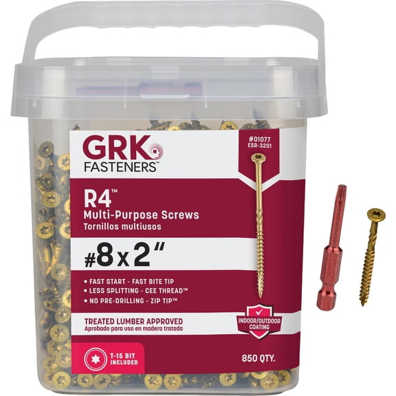 GRK R4 Multi-Purpose Self-Tapping Screws - Star Drive, Bugle Head, Steel, #8 x 2 in - 1700 Box