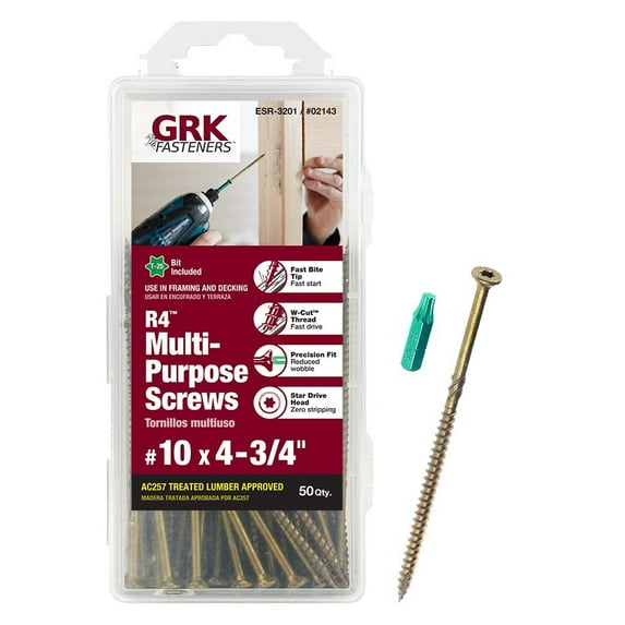 GRK Wood Screw R4 Multi-Purpose - Stainless Steel, Easy Installation - 50 Count, 10", Gold