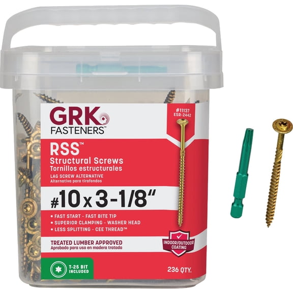 GRK 11137#10x3-1/8 Star Drive Washer Head Climatek Coated Steel RSS Rugged Structural Screws, 472/Box