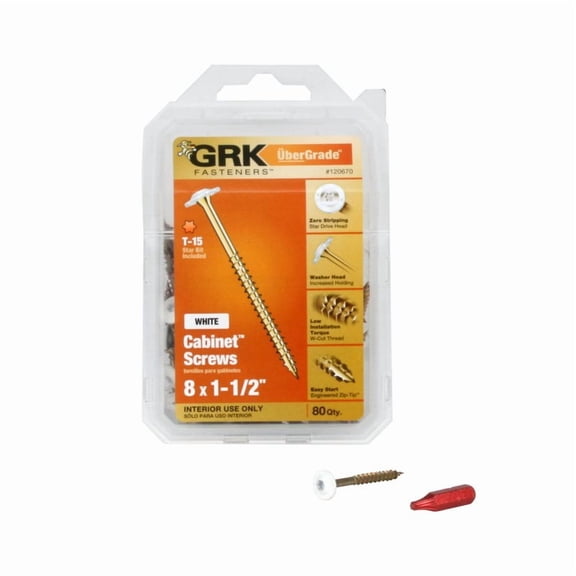 GRK 120670 White Cabinet Screw, #8 x 1-1/2"