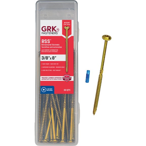 GRK 12287 3/8x8 Star Drive Washer Head Climatek Coated Steel RSS Rugged Structural Screws, 100/Box