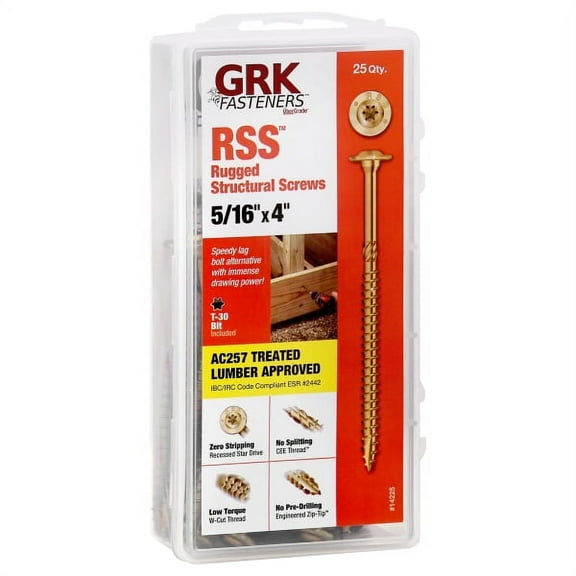 GRK 14225 5/16x4 Star Drive Washer Head Coated Steel RSS Screws, 25/Box