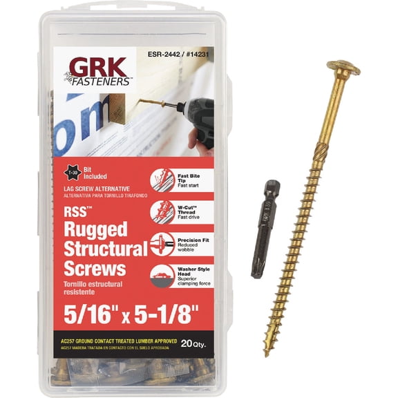 GRK 14231 5/16 in. x 5-1/8 in. Star Drive Washer Head Coated Steel RSS Structural Screws, 20/Box