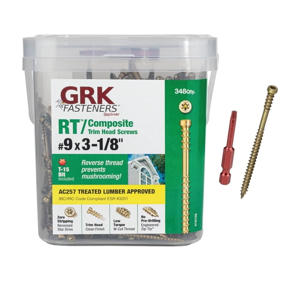 GRK RT Composite Exterior Trim Screw - Exterior, Steel - 348 Count, 9 In, Gold