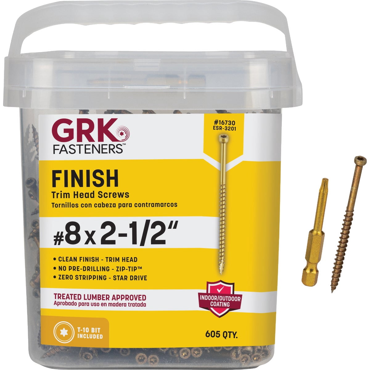 GRK 16730#8x2-1/2 Star Drive Trim Head Climatek Steel FIN/Trim Screws, 1210/Box — Home & Garage Storage, Stackable Design