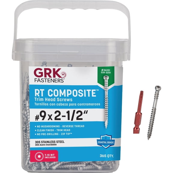 GRK 36101#9x2-1/2 Star Drive Trim Head 305 Stainless Steel RT Composite Exterior Trim Screws, 730/Box