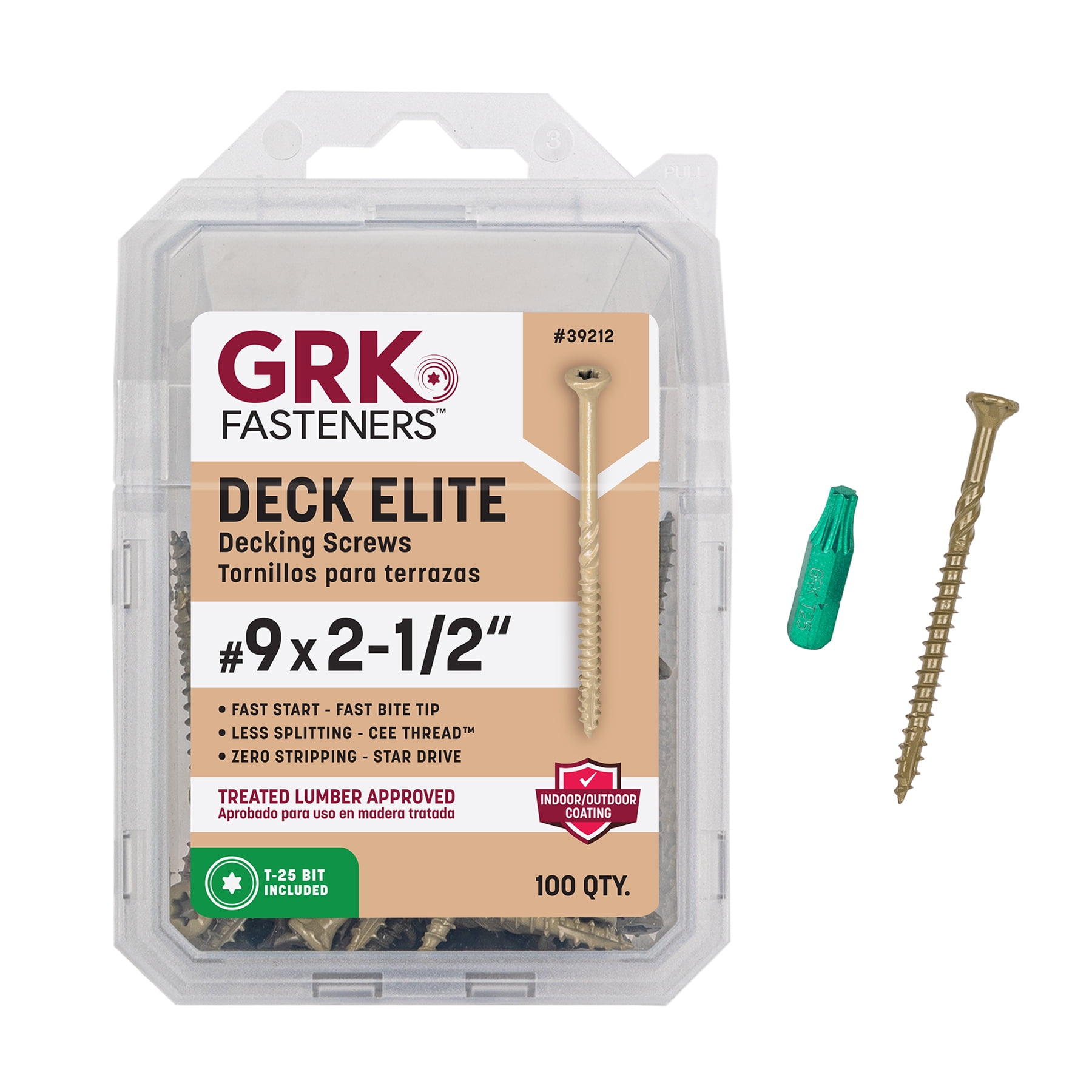GRK 39212 #9 x 2-1/2 in. Deck Elite Screws 100-Count - Walmart.com