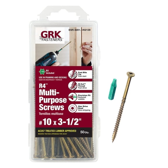 GRK Multi-Purpose Screws R4 Gold #10 x 3-1/2" 50 Count