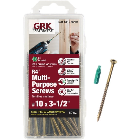 GRK Multi-Purpose Screws R4 Gold #10 x 3-1/2" 50 Count