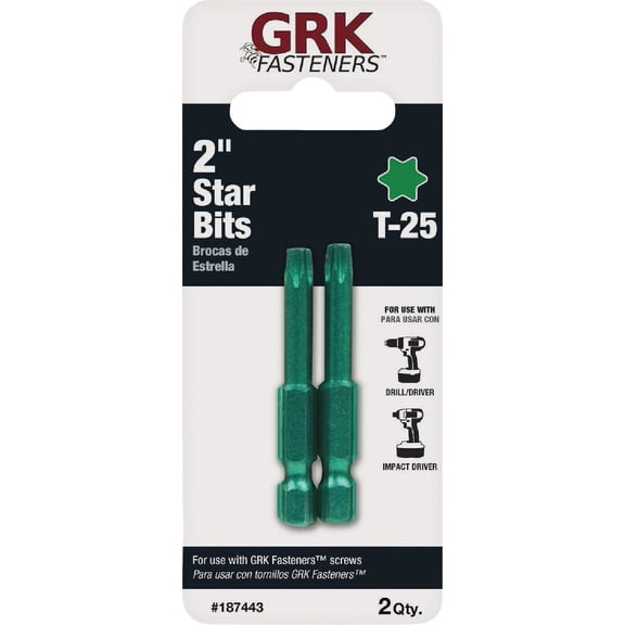 GRK T-25 Drill Bit Card25-2 - 2-Inch, 2 Bits per Card, Green, One Size