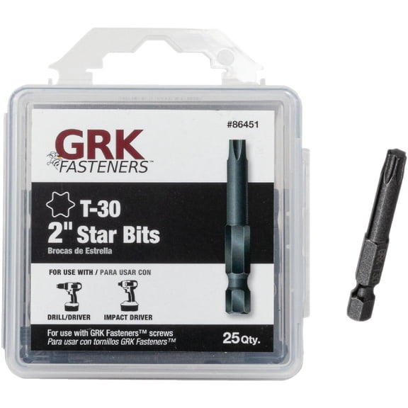GRK T30 Driver Bit - 2-Inch Black, High Torque 30 Bit - 25 Count Professional & DIY Use, Standard Battery Platform