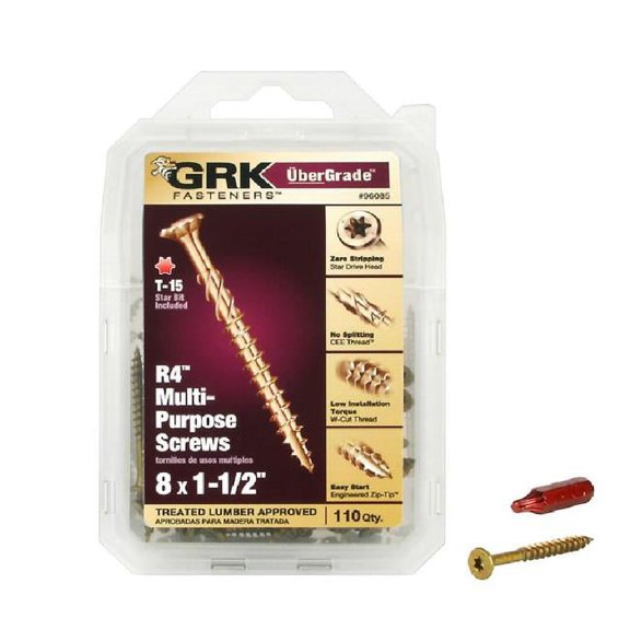 GRK Fasteners R4 #8 x 1-1/2" Multi-Purpose Framing Screws, 110 PCS