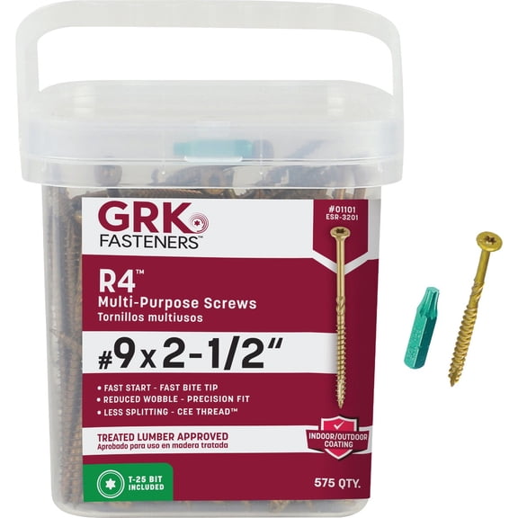 GRK FASTENERS 01101 R4 #9 x 2-1/2" SCREWS 575CT — Construction & DIY Use, Standard Hardware Spec