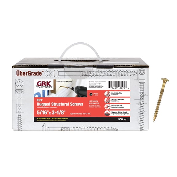 GRK Fasteners-10221 772691102218 RSS Bulk 5/16-Inch by 3-1/8-Inch Screw, 500 per Box, 3.125 inches, Yellow