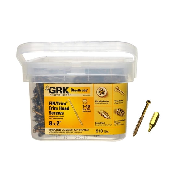 GRK Fasteners FIN/Trim #8 x 2 Wood Screws - Easy Installation - 510 Count, 2", Gold