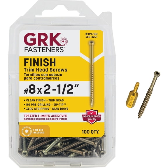 GRK Fasteners Fin/Trim Screws - Easy Installation Steel - 100 Count, #8 x 2-1/2 In Gold