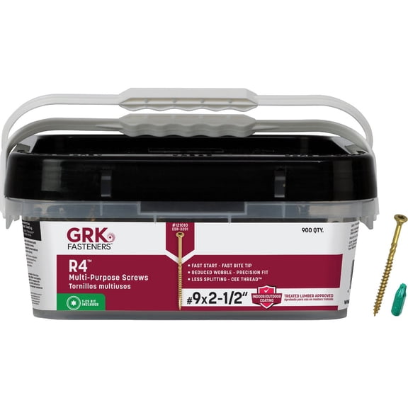 GRK R4 #9 x 2.5 In. Wood Screws - Steel, Yellow - 900 Ct, 121010