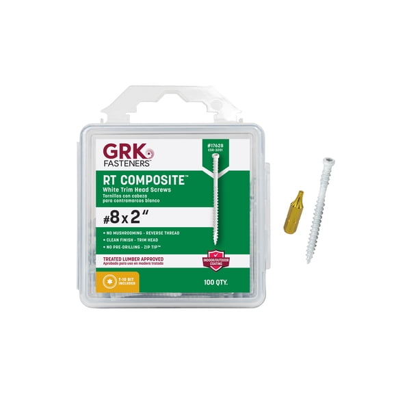 GRK Fasteners 17628 RT Series Screw, #8 Thread, Trim Head, Star Drive, Steel, Climatek White - pack of 100