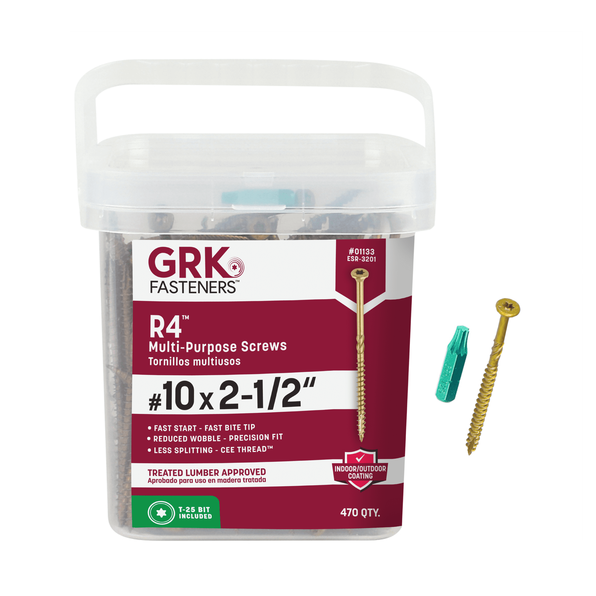 GRK Fasteners 5914445 470 Piece R4 Countersink No. 10 x 2.5 in. Multi-Purpose Screws Yellow Zinc