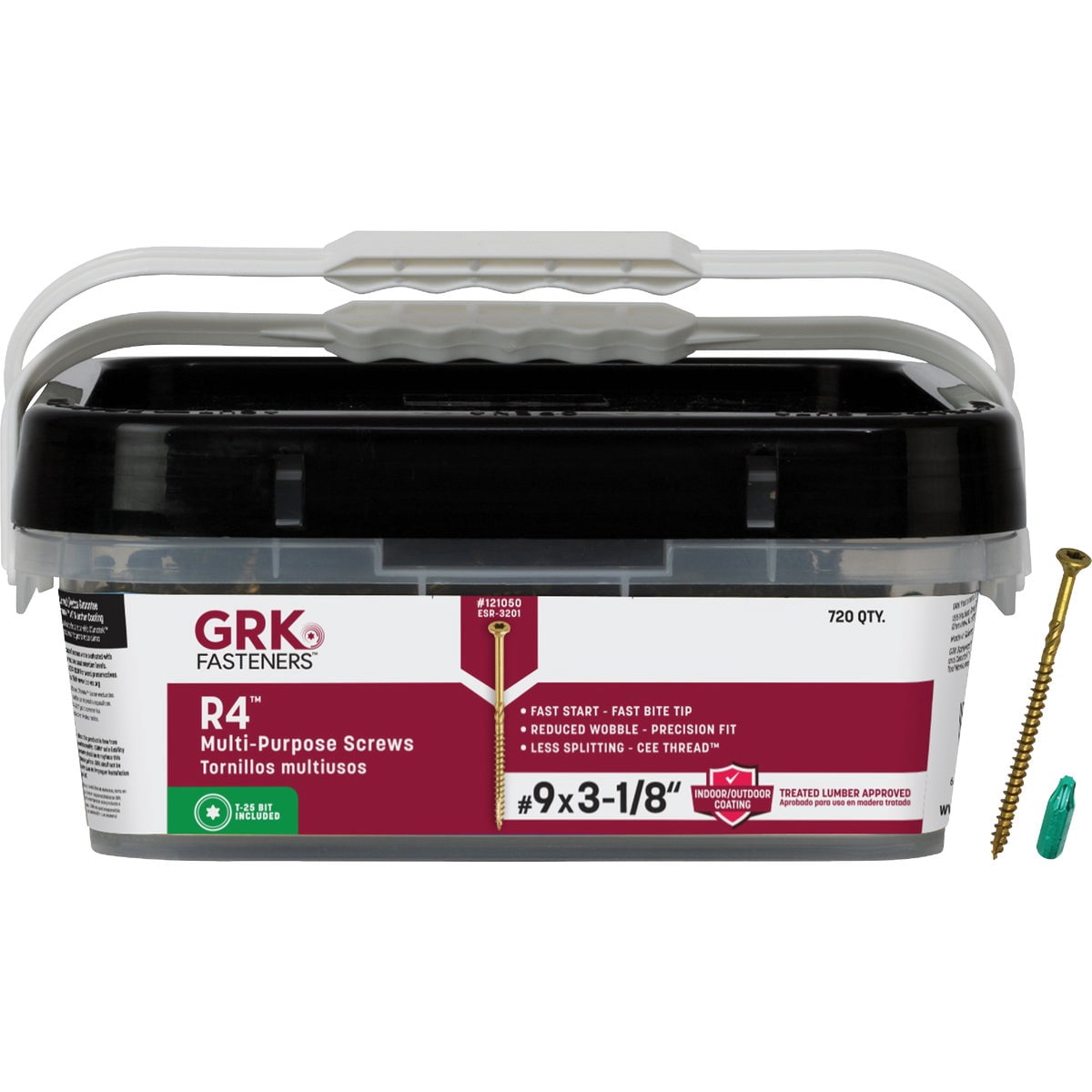 GRK Fasteners R4 #9 x 3-1/8 Inch, Multi-Purpose Framing Screws, 720 PCS, Rust Resistant Climatek Coating, Outdoor Fencing and Deck Screws, Fast Bite Tip, Star Drive Recess, T-25 Bit Included, Gold