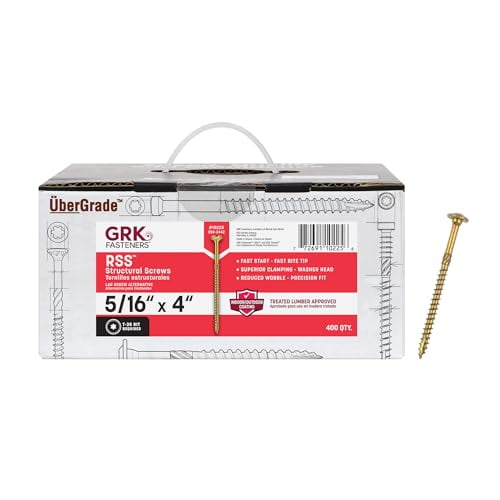 GRK Fasteners RSS 5/16 x 4 Inch, Structural Screws, 400 PCS, Rust Resistant Climatek Coating, Heavy-Duty Framing & Decking Screws, Fast Bite Tip, Star Drive Recess, Gold