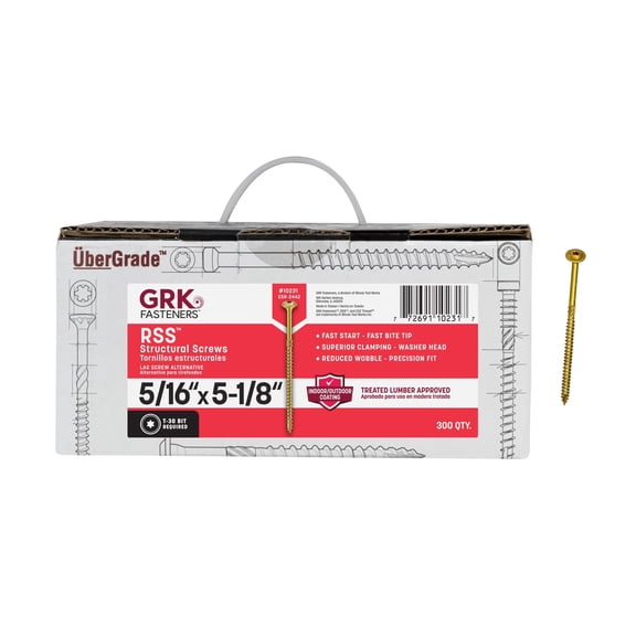 GRK Structural Wood Screw RSS - Rust Resistant, Star Drive, Heavy-Duty - 300 Pack, 5/16 x 5-1/8 In, Gold