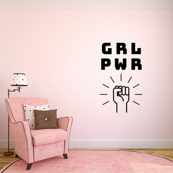 GRL PWR Girl Power - Inspirational Quotes Vinyl Wall Art Stickers - 23" x 14" - Bedroom Vinyl Wall Decals - Women’s Motivation Quote Wall Art