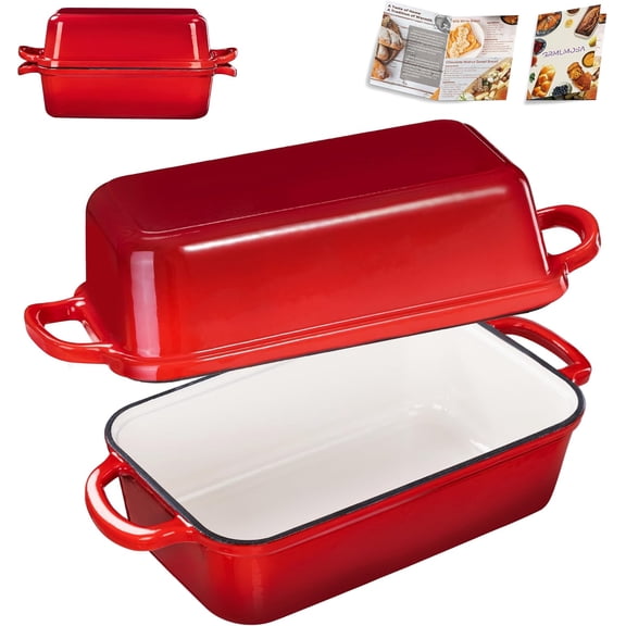 GRMImosa Cast Iron Bread Loaf Pan wiht Lid, Loaf Pans for Baking Bread 9x5 Inch, Sourdough Bread Baking Pan for Homemade Bread, Meatloaf, Even Heat Distribution, Cherry