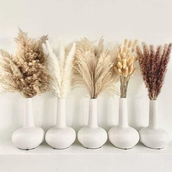 GRNSHTS 110 PCS Dried Pampas Grass Decor - Boho Floral Arrangements - White Pompous Grass Bouquet - Bunny Tails Dried Flowers Bouquet - Wedding Decorations - Pompas Floral - Brown Pampass