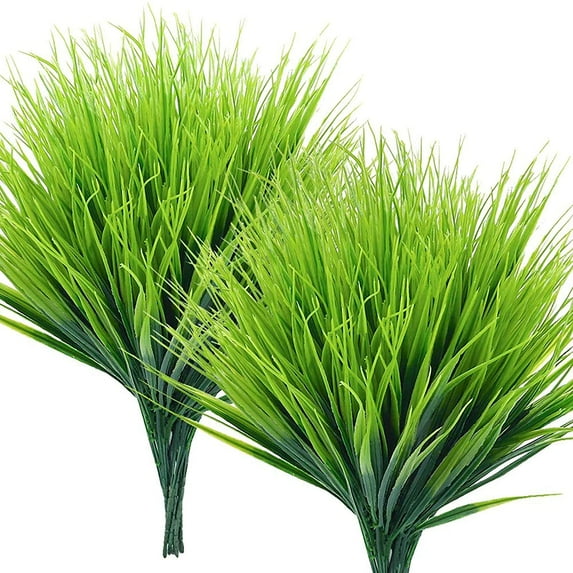 GRNSHTS 12 Bundles Artificial Lavender Flowers Outdoor UV Resistant Fake Plastic Flowers Faux Plastic Shrubs for Indoor Outdoor Window Home Garden Decoration(Green Wheat Grass)