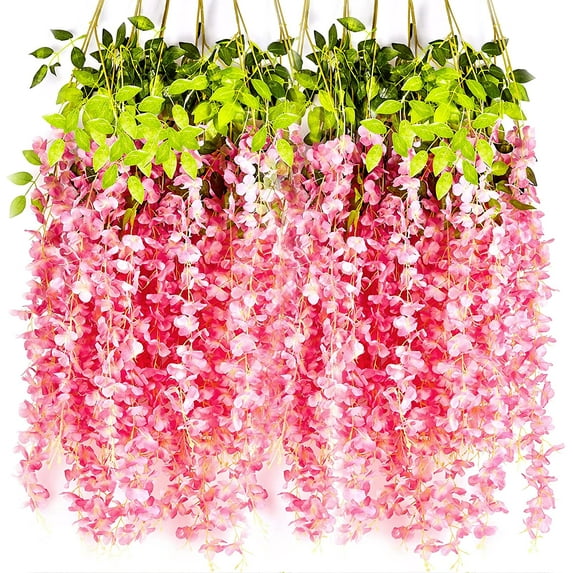GRNSHTS 12 Pack 43" Artificial Flower Wisteria Hanging Flowers, Vine Ratta Garlands for Home Party Wedding Garden Outdoor Office Wall Decoration (Pink)