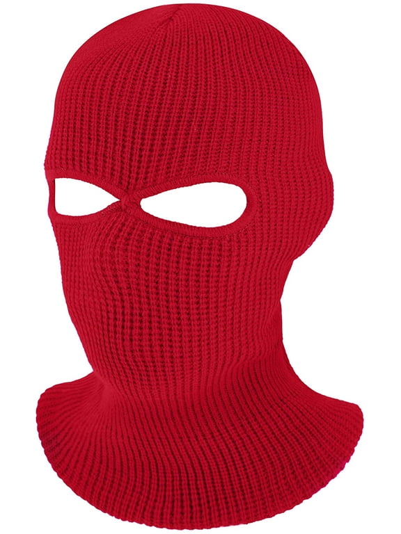 2-Hole Knitted Full Face Cover Ski Neck Gaiter, Winter Balaclava Warm Knit Beanie for Outdoor Sports (Red)