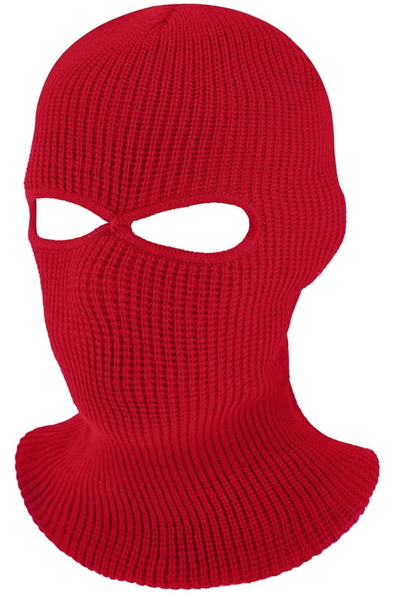 2-Hole Knitted Full Face Cover Ski Neck Gaiter, Winter Balaclava Warm Knit Beanie for Outdoor Sports (Red)