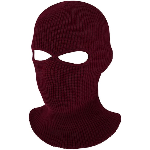 GRNSHTS 2-Hole Knitted Full Face Cover Ski Neck Gaiter, Winter Balaclava Warm Knit Beanie for Outdoor Sports (Wine-colored)
