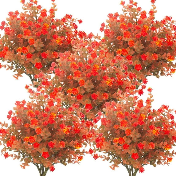 GRNSHTS 20 Bundles Artificial Fall Flowers, Fake Outdoor UV Resistant Autumn Plants for Home Kitchen Christmas Festival Thanksgiving Autumns Decoration(Fall Orange)