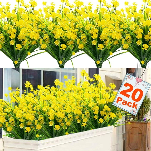 GRNSHTS 20 Bundles Artificial Flowers for Outdoor Decoration, Spring Decoration UV Resistant Faux Outdoor Plastic Greenery Shrubs Plants Artificial Fake Flowers Hanging Planter Home Garden Decor
