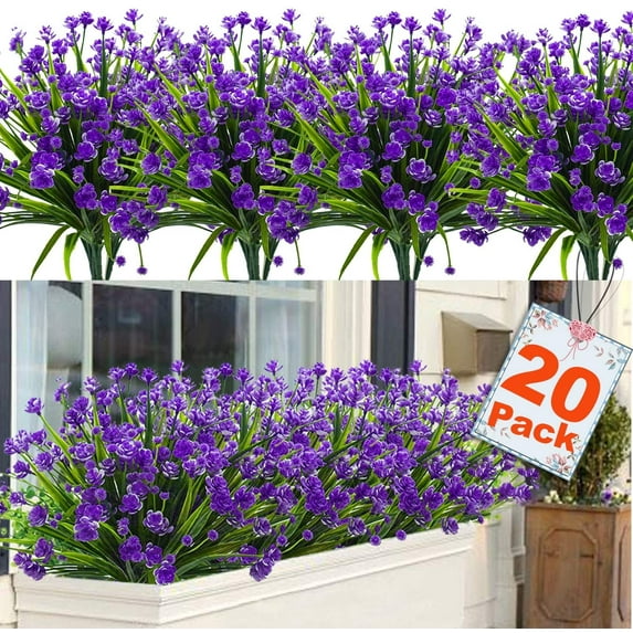 GRNSHTS 20 Bundles Artificial Flowers for Outdoor Decoration, Spring Decoration UV Resistant Faux Outdoor Plastic Greenery Shrubs Plants Artificial Fake Flowers Hanging Planter Home Garden Decor