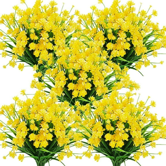 GRNSHTS 20 Bundles Artificial Outdoor Flowers Fake UV Resistant No Fade Greenery Faux Plants Shrubs for Indoor Outside Hanging Planter Home Office Wedding Farmhouse Decor (Yellow)