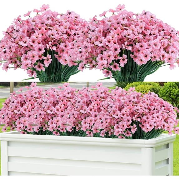 GRNSHTS 24 Pcs Artificial Flowers for Outdoor,Plastic Flowers Decoration, UV Resistant Faux Flowers Shrubs, Artificial Plants for Indoor Outside Garden Home Wedding Farmhouse