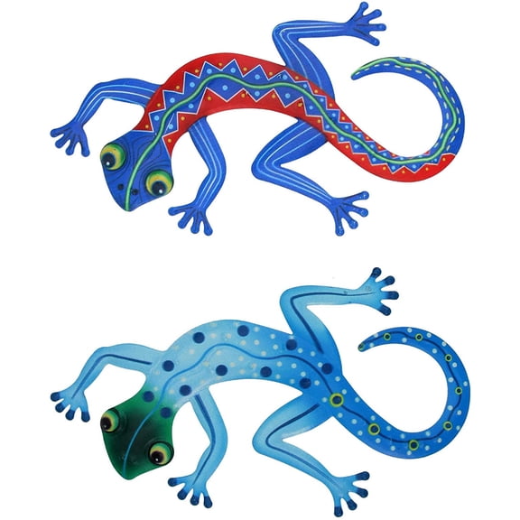 GRNSHTS 2Pcs Metal Gecko Wall Decor, Gecko Art Wall Decorations, Lizard Hanging Decor Gecko Wall Decorations for Lawn, Yard, Patio, Home (Random Color)