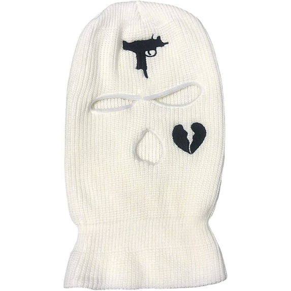 GRNSHTS 3-Hole Knit Full Face Cover Winter Warm Ski Mask Knitted Balaclava Hat Face Mask for Adult Outdoor Sports (B-white)