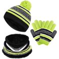 thumbnail image 1 of GRNSHTS 3PCS Kids Hat Scarf Gloves Set Toddler Boys Girls Winter Knit Beanies Neck Warmer with Fleece Lining (Green), 1 of 12