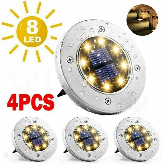 GRNSHTS 4Pack 8 LED Solar Buried Lamp Waterproof Ground Lights Outdoor Garden Path Decoration Underground Lamp Sidewalk Lighting IP65 Floor Lamp (Warm White Light)