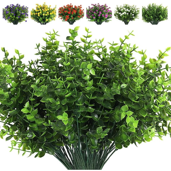 GRNSHTS 6 Bundles Artificial Eucalyptus Artificial Grasses Fake Greenery Boxwood Stems Fake Plants and Greenery Springs for Farmhouse,Home,Garden,Office,Patio,Wedding and Indoor Outdoor