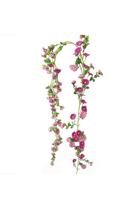 7Ft Artificial Hanging Daisies Vine with Green Leaves Wedding Indoor/Outdoor Garden Decor, Purple