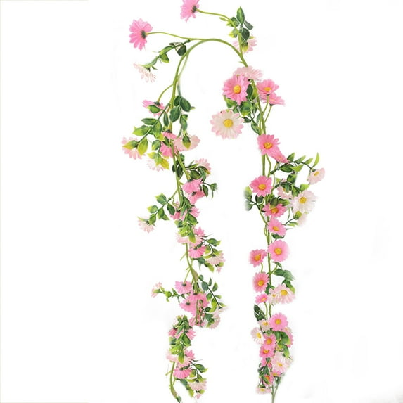 GRNSHTS 7Ft Artificial Silk Flower Daisy Vine Hanging Garland Plant Home Garden Wedding Decor, Light Pink