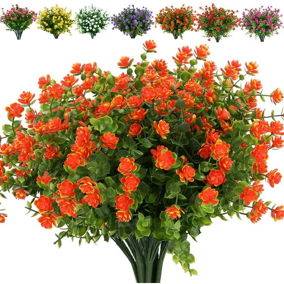 GRNSHTS 8 Bundles Artificial Flowers Fake Boxwood Shrubs UV Resistant No Fade Faux Greenery Faux Plastic Lotus for Home Garden Hanging Planter Indoor Porch Patio Office Wedding Decoration(Yellow)