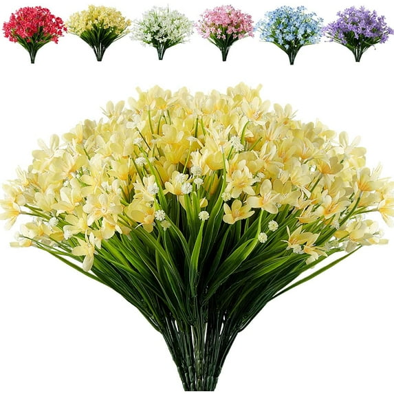 GRNSHTS 8 Bundles Artificial Flowers Fake Daffodils Flowers UV Resistant No Fade Faux Greenery Faux Plastic Lotus for Wedding Garden Hanging Planter Indoor Porch Patio Office Home Decoration (Yellow)