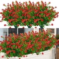 thumbnail image 1 of GRNSHTS 8 Bundles Artificial Plastic Flowers Realistic Flowers Greenery Shrubs Plants Bushes Hanging Faux Flowers in Vases for Cemetery Decor(Red), 1 of 8