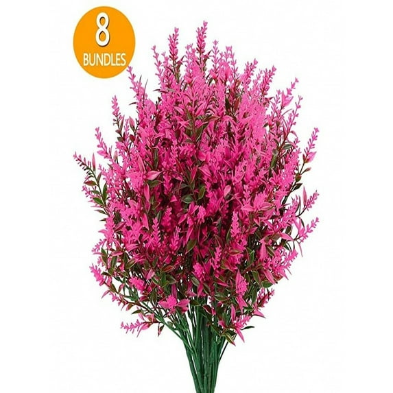 GRNSHTS 8 Bundles Lavender Artificial Flowers Outdoor UV Resistant Flowers Plastic Fake Flowers Plants for Outside Christmas decoration